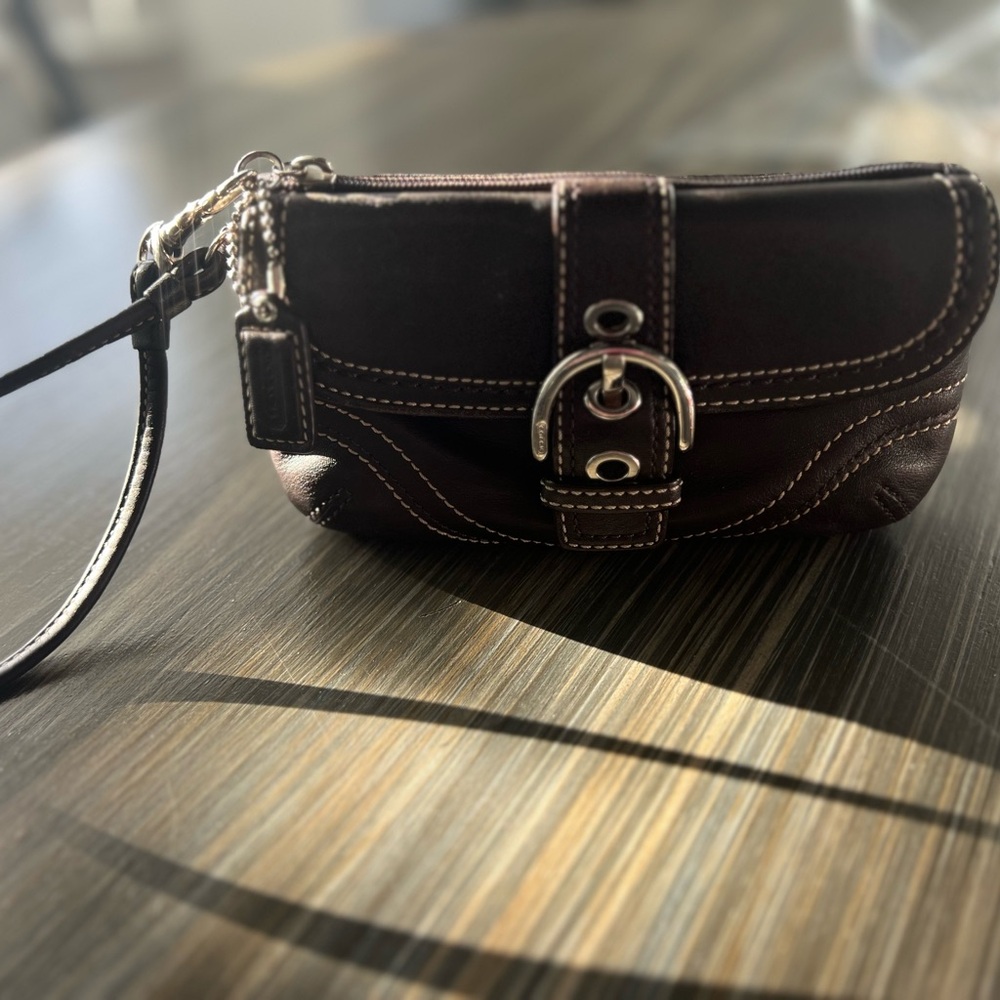 Coach Chic Brown Wristlet with Buckle Accent